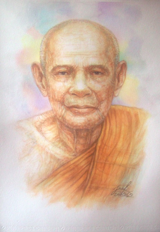 หลวงปู่เอี่ยม วัดหนัง กรุงเทพฯ ภาพวาดสีน้ำ บนกระดาษ Canson 320 แกรม ขนาด 29.7 cm. x 42 cm. [A3] งานวาดต้นฉบับ ไม่ใช่ภาพพิมพ์หรือโปสเตอร์ครับ