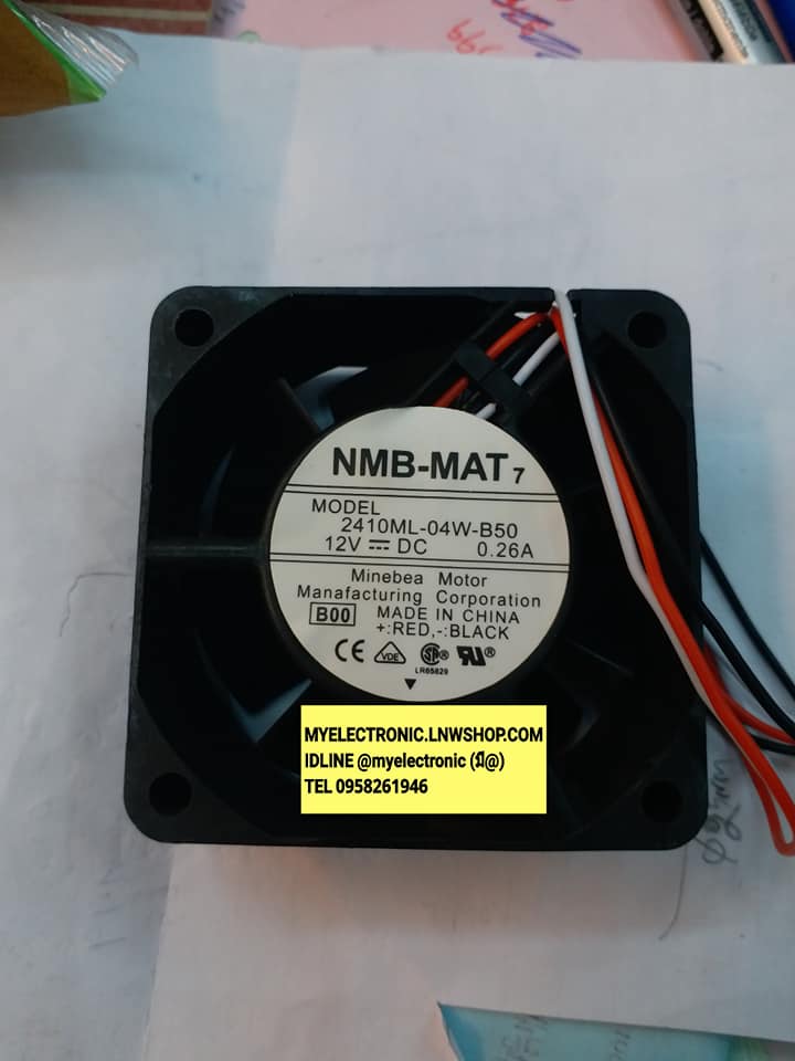 พัดลม12VDC0.26AชนิดลูกปืนSIZE60×60×25MM. 60×60×25มม.ยี่ห้อNMB-MATรุ่น2410ML-04W-B50