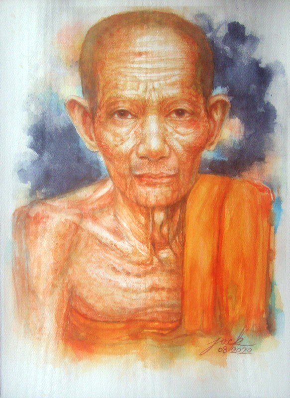 หลวงพ่อเกษม เขมโก ภาพวาดสีน้ำ บนกระดาษ Canson 300 แกรม ขนาด 11 x 15 นิ้ว งานเพ้นท์ไม่ใช่งานพิมพ์หรือโปสเตอร์ครับ