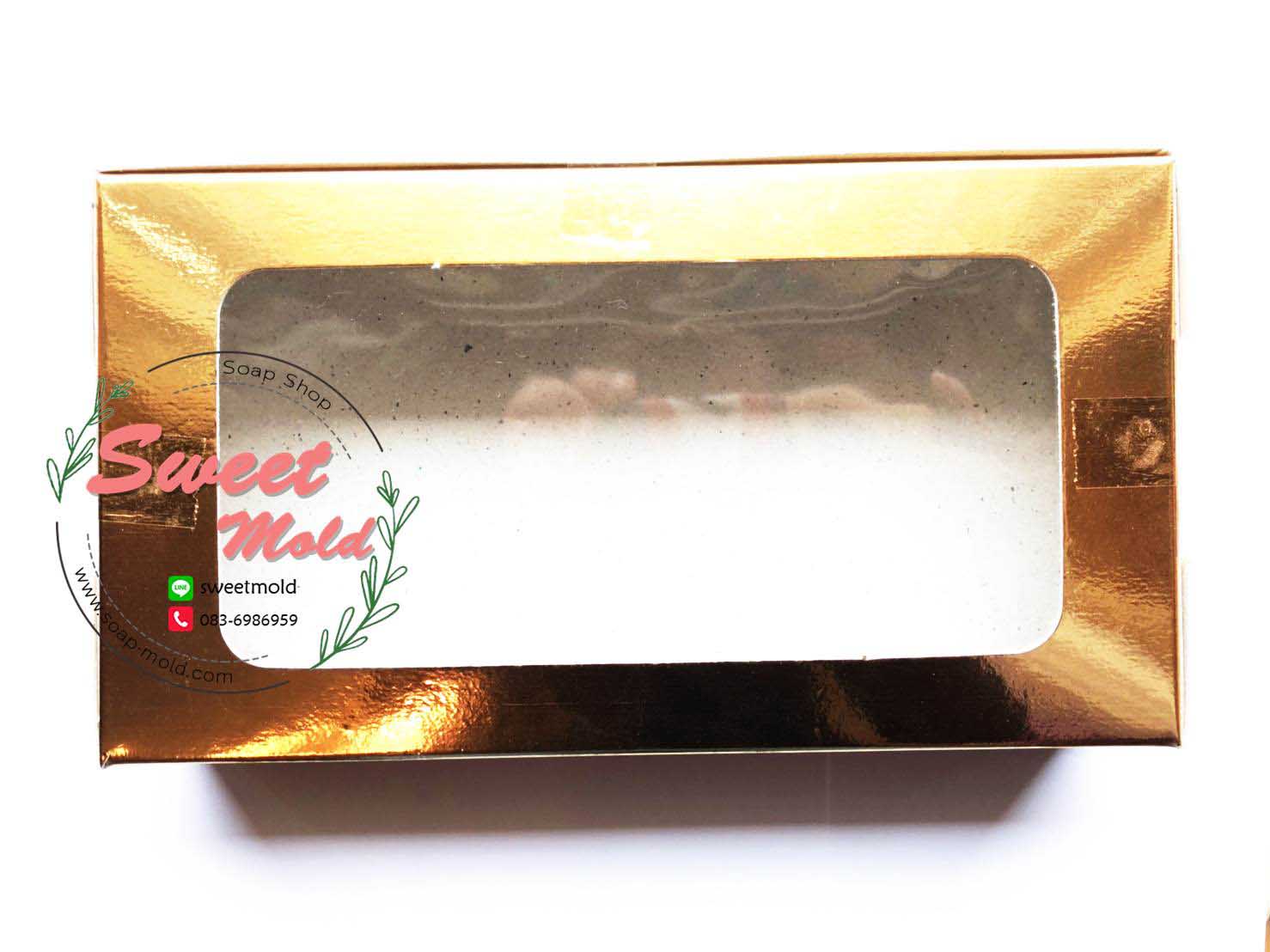 กล่องกระดาษทรงสี่เหลี่ยมผืนผ้าสีฟอยล์ทองโชว์หน้าสินค้า ขนาด 22x12x4 cm. 50 ชิ้น รหัสสินค้า: 005663