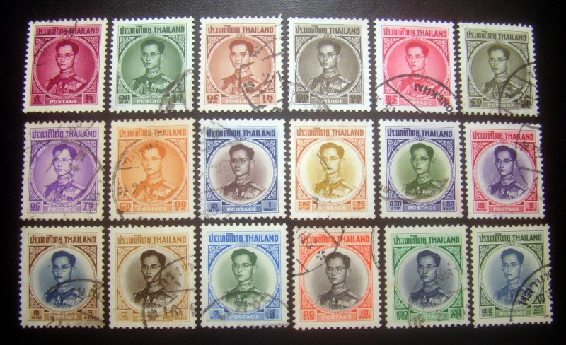 [--ขาดดวงเดียวครบชุด--] s2917-แสตมป์พระรูป ในหลวง รัชกาลที่ 9 ชุดที่4 พ.ศ.2506-14 จำนวน 18 ดวง ใช้แล้ว ราคาเบา น่าสะสมครับ