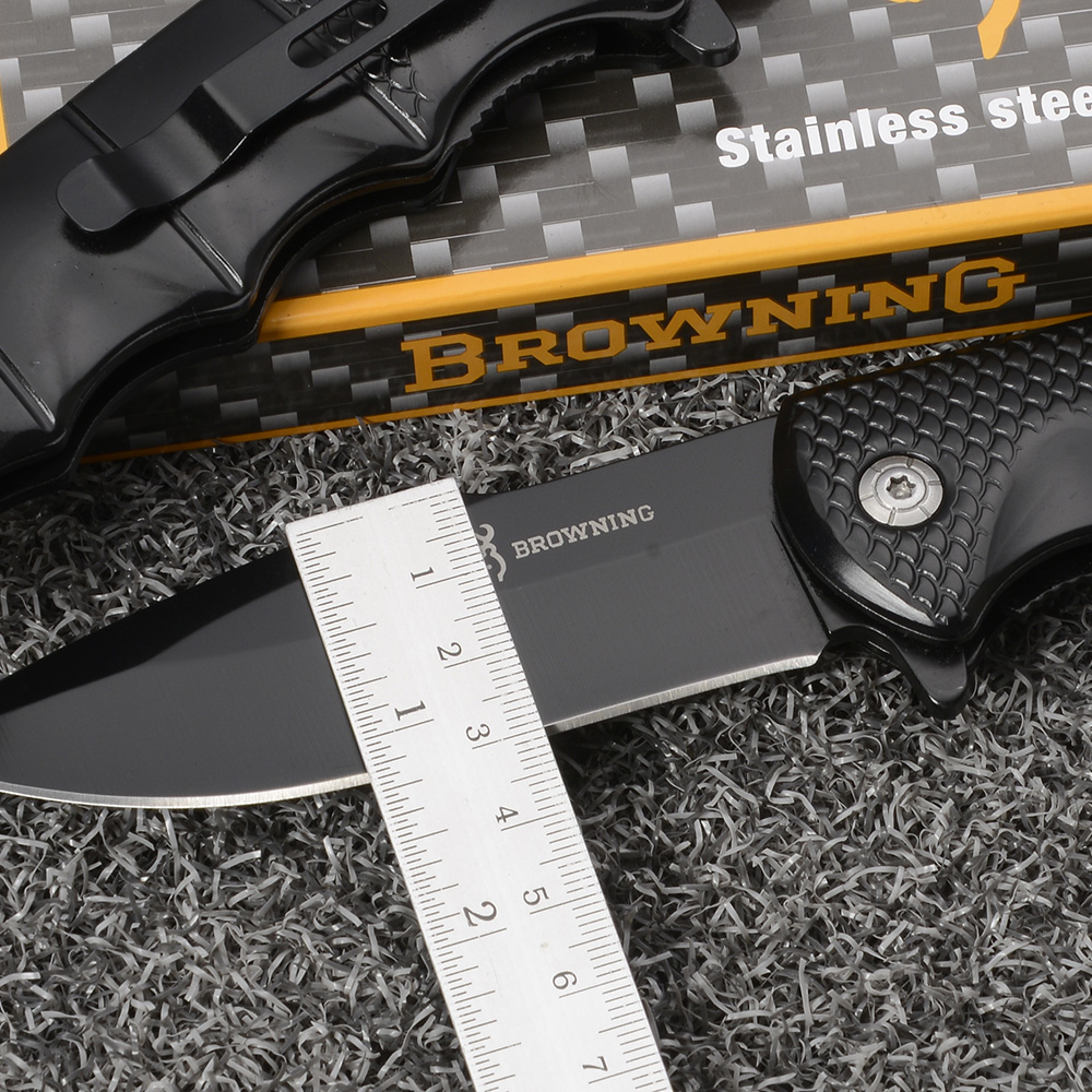BN-60 มีด มีดพับพกพา มีดแคมปิ้ง Black Browning Folding Knife ยาวรวมด้ามมีด 22 ซม. ชิ้น 330 กรัม Black 22 cm.
