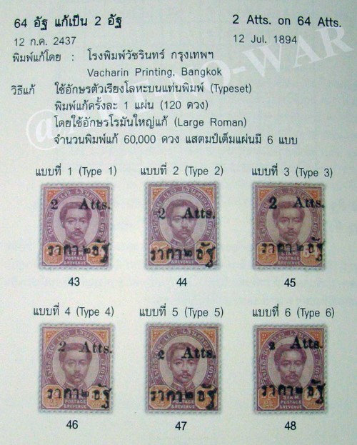 s3406-แสตมป์รัชกาลที่ 5 พระพักตร์ตรง-แก้ราคา 64 อัฐ แก้เป็น 2 อัฐ Type1 พ.ศ.2437 ลายน้ำกงจักร ยังไม่ใช้ มีกาวบาง สวย หายาก น่าสะสมครับ
