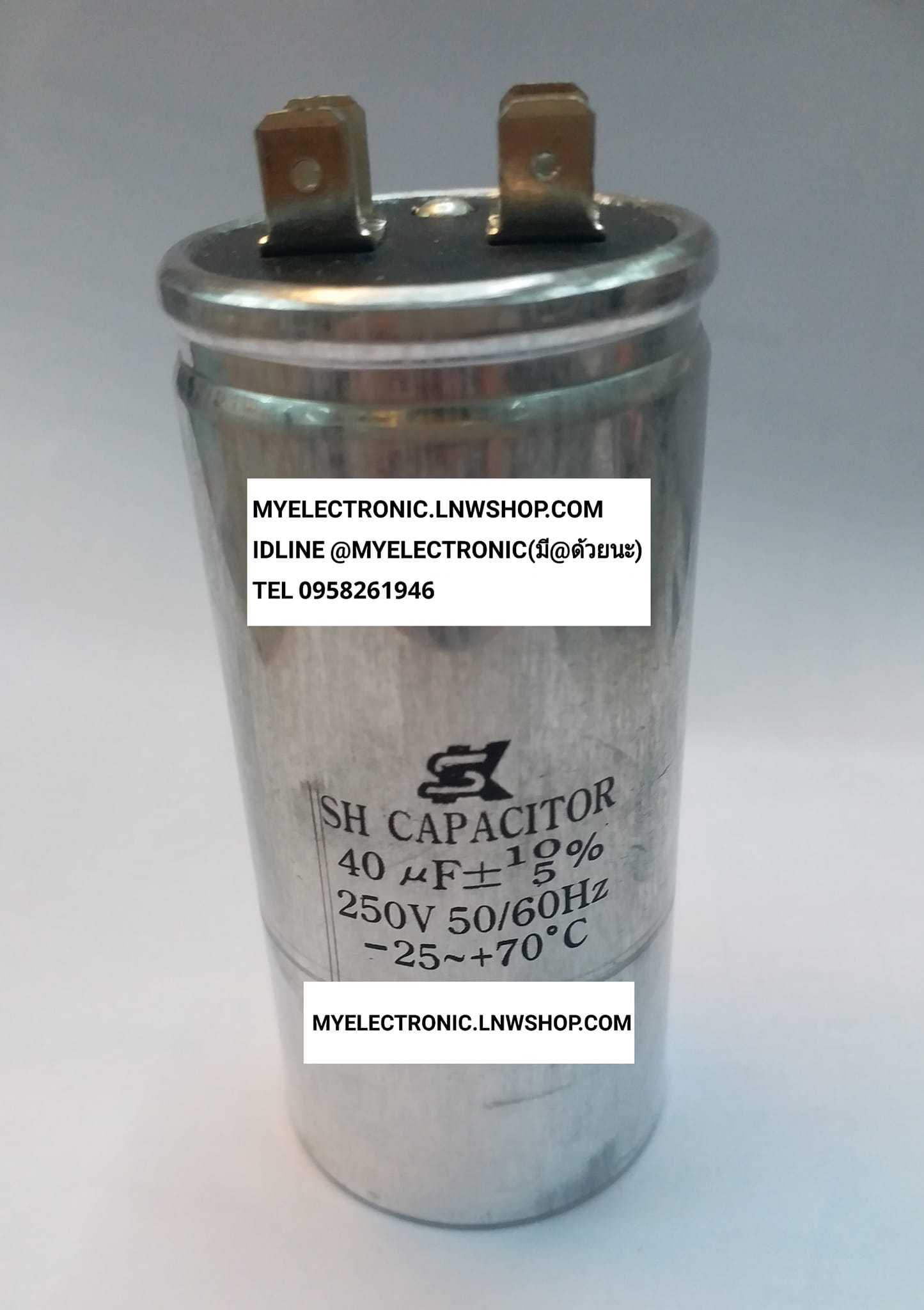ขาย 40UF250V C40UF250V 40UF250VAC C40UF250VAC 40MF250V 40MFD250V 40MFD250VAC 40MF250VAC MOTOR STARTING ขนาดเส้นผ่านศูนย์กลาง40มม.สูง85มม.ไม่รวมขั้ว 40×85MM. ยี่ห้อ SK ของแท้ ราคา ตัวละ . . . . .หน่วย บาท