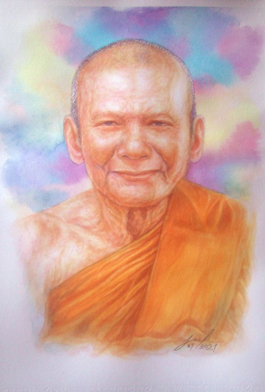 หลวงพ่อเปิ่น วัดบางพระ จ.นครปฐม ภาพวาดสีน้ำ บนกระดาษ Canson 320 แกรม ขนาด A3 งานวาดต้นฉบับ ไม่ใช่ภาพพิมพ์หรือโปสเตอร์ครับ