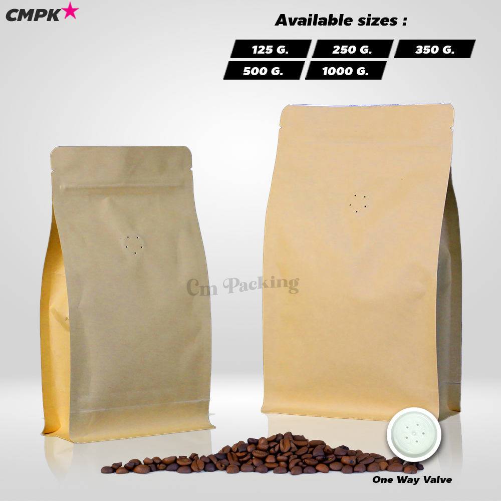 (10ใบ) ถุงบรรจุเมล็ดกาแฟ ขยายข้างตั้งได้ ติดวาล์ว ไม่พิมพ์ลาย ไม่ต้องใช้เครื่องซีล