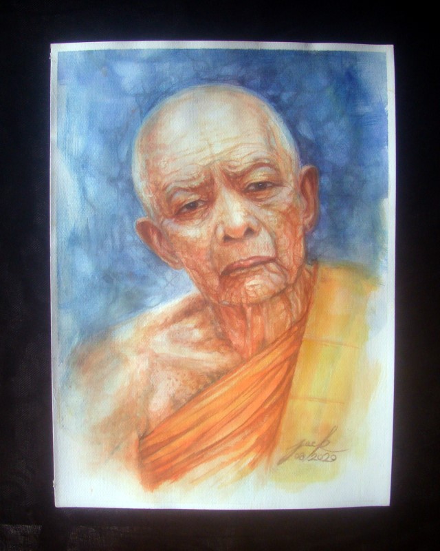 หลวงปู่ทิม วัดละหารไร่ ภาพวาดสีน้ำ บนกระดาษ Canson 300 แกรม ขนาด 11 x 15 นิ้ว งานเพ้นท์ไม่ใช่งานพิมพ์หรือโปสเตอร์ครับ