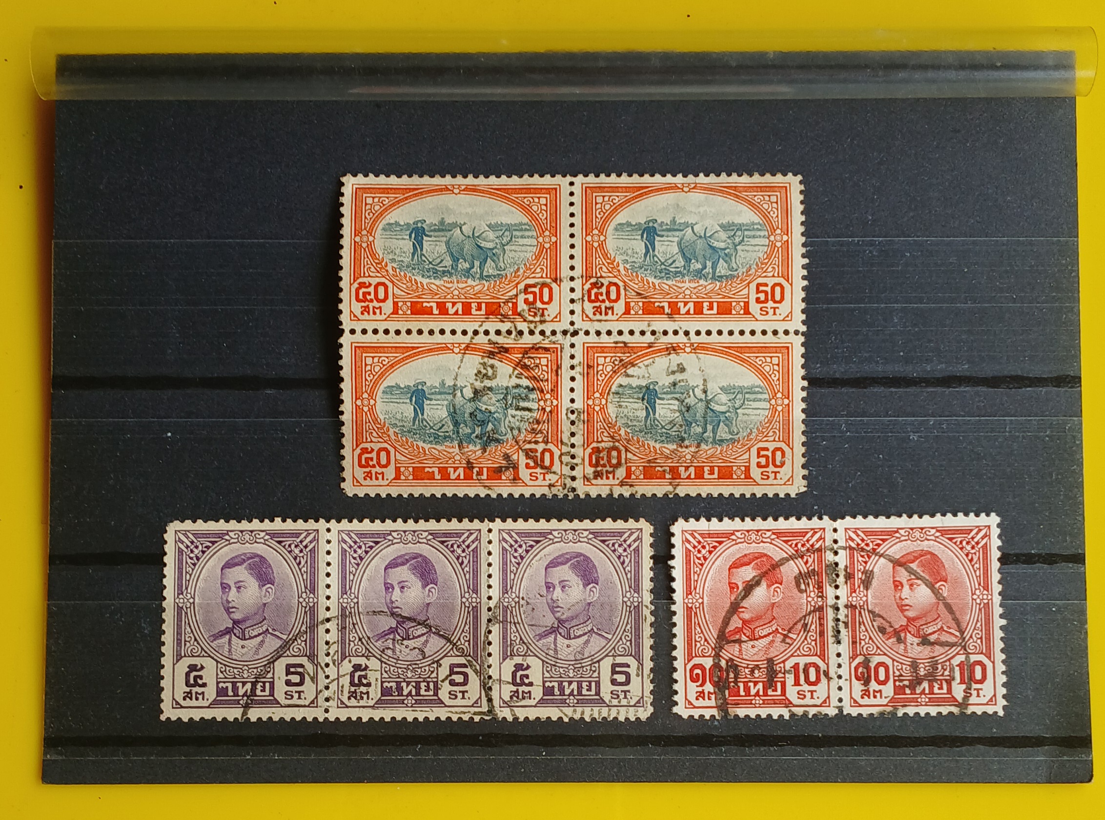 s3452-แสตมป์รัชกาลที่ 8 บางปะอิน ปี 2484 ใช้แล้ว บล็อก, คู่, ดวงติดกัน มีตราประทับ กรุงเทพ, หลังสวน, ตุยง -แสตมป์ ร.6 ปีกครุฑ ปี 2462 ใช้แล้ว มีดวงติดกัน pair, strip