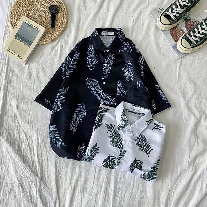 ✅ ลดล้างสต๊อค (S17 ลายขนนก) เสื้อเชิ้ตแขนสั้น Shirt แฟชั่น เสื้อเที่ยว M L XL XXL 2XL