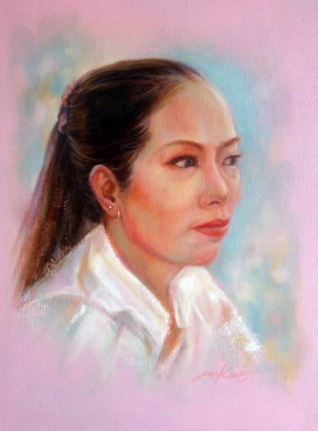 " Portrait-F5 " ภาพวาดสีน้ำมัน งานเพ้นท์บนเฟรมผ้าใบ canvas ขนาด 30 x 40 cm. [Made to Order]