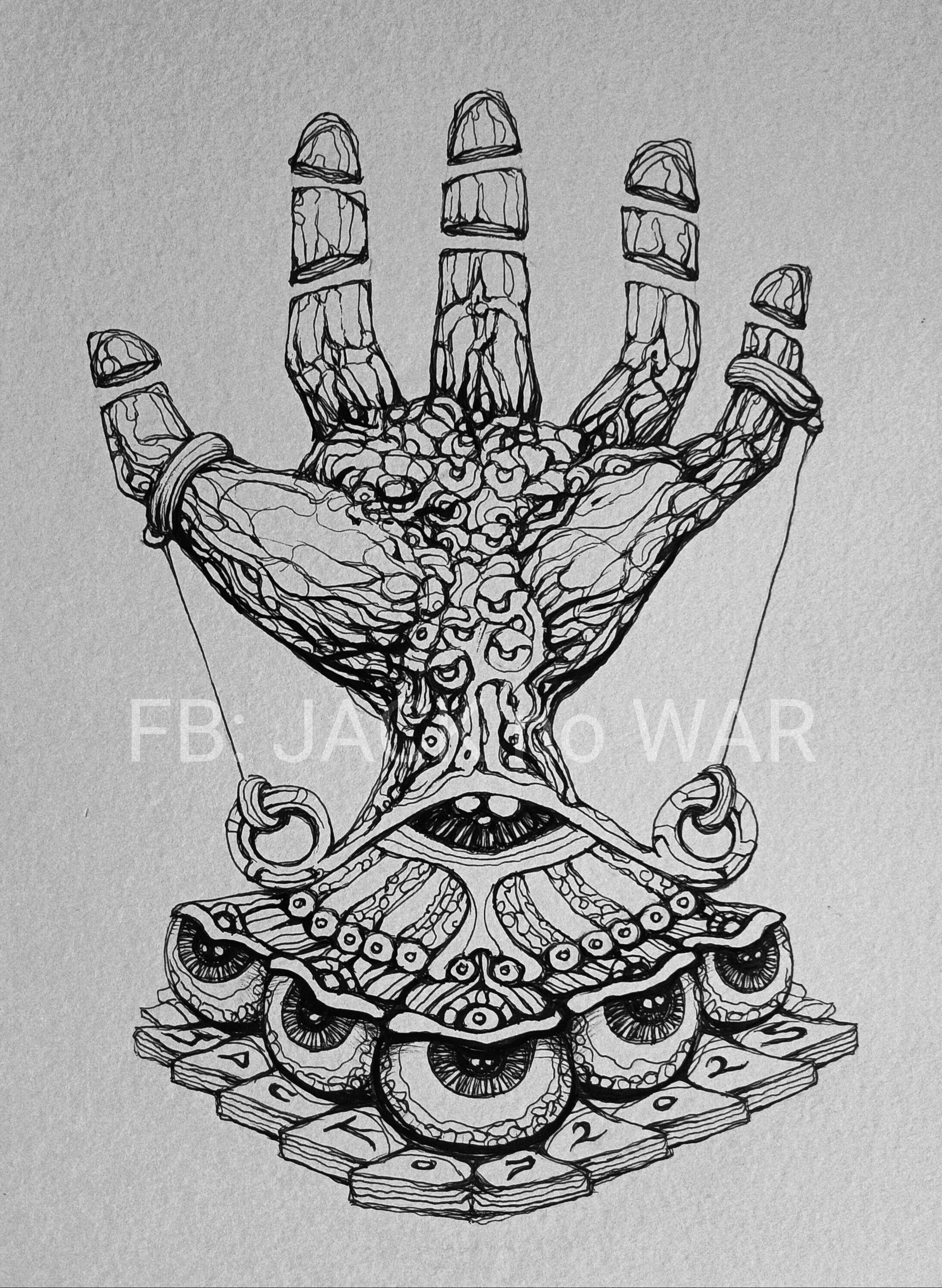 Surreal Portrait 24 (โลภะ ลาโภ) งานวาดเส้นปากกา หมึกดำ กระดาษร้อยปอนด์ (200 แกรม) ขนาด 21 × 29.7 cm. A4