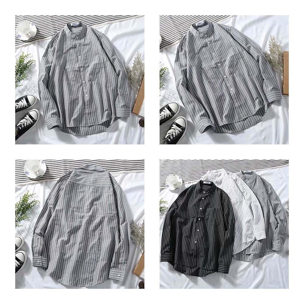 ✅ ลดล้างสต๊อค (S9 ลายทางยาวคอจีน) เสื้อเชิ้ตคอจีน แขนยาว Shirt แฟชั่น เสื้อเที่ยว M L XL XXL 2XL