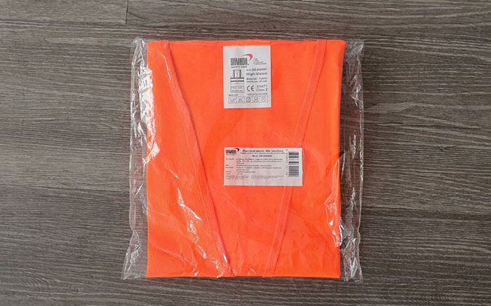 เสื้อจราจรสะท้อนแสง ผ้าแฟบริคสีส้มแถบเงิน RV-10-02