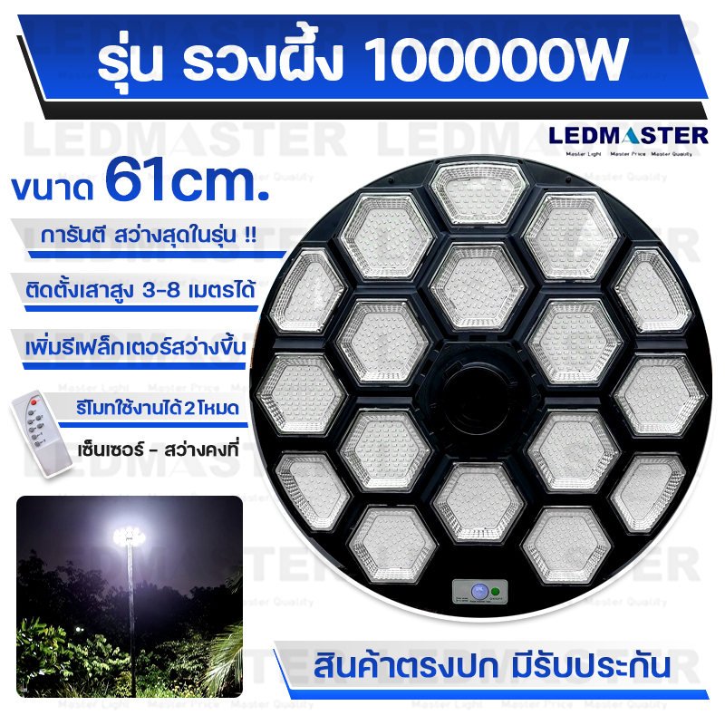 ใหม่ ไฟโซล่าเซลล์ UFO 100000W รวงผึ้ง สว่างสุด 17 ช่องไฟ มีรีเฟล็กเตอร์เพิ่มความสว่าง งานคุณภาพ ไฟสนามพลังงานแสงอาทิตย์ ไฟถนน SolarStreet ไฟทางโซล่าเซล