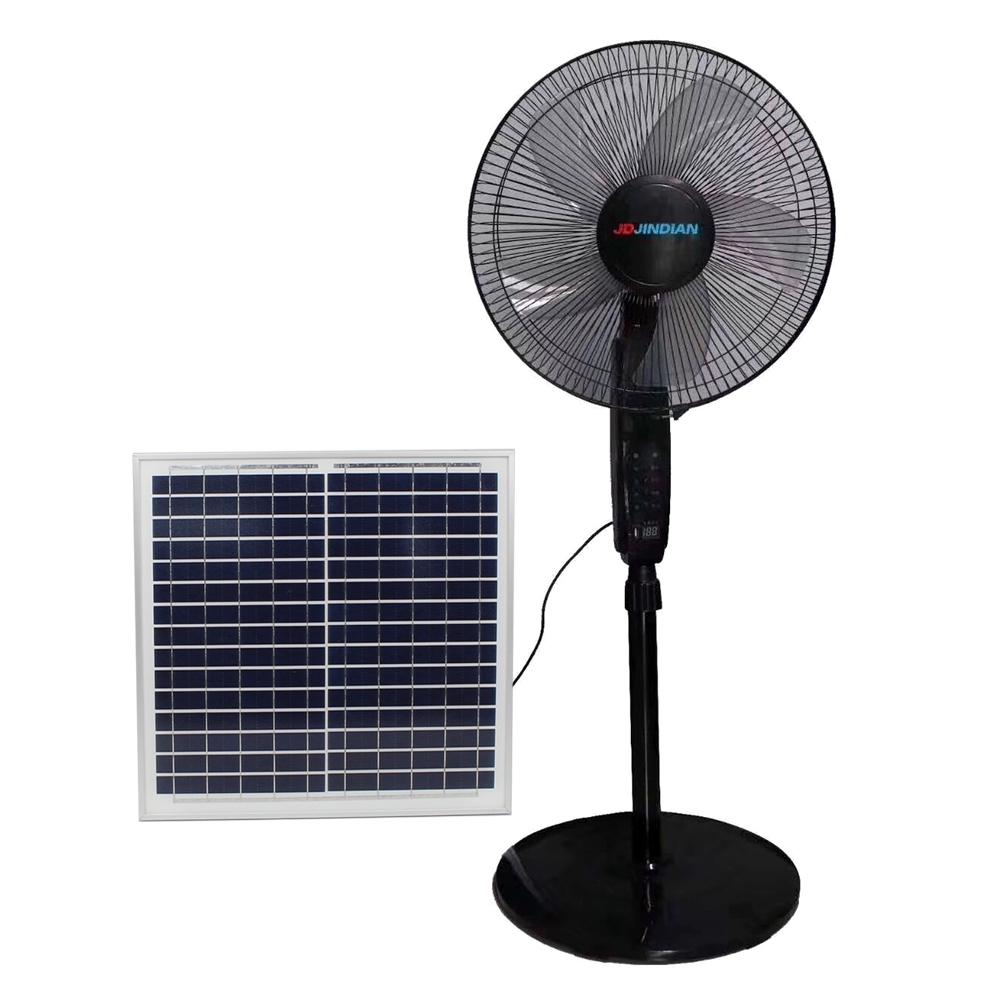 พัดลมตั้งพื้นโซล่าเซลล์ แบตเตอรี่ในตัว พร้อมแผงโซล่าเซลล์ ขนาด 16 นิ้ว กำลังไฟฟ้า 18W ปรับระดับเเรงลมได้ ใช้งานได้ 2 ระบบ โซล่าเซลล์เเละไฟบ้าน พัดลมพลังงานเเสงอาทิตย์