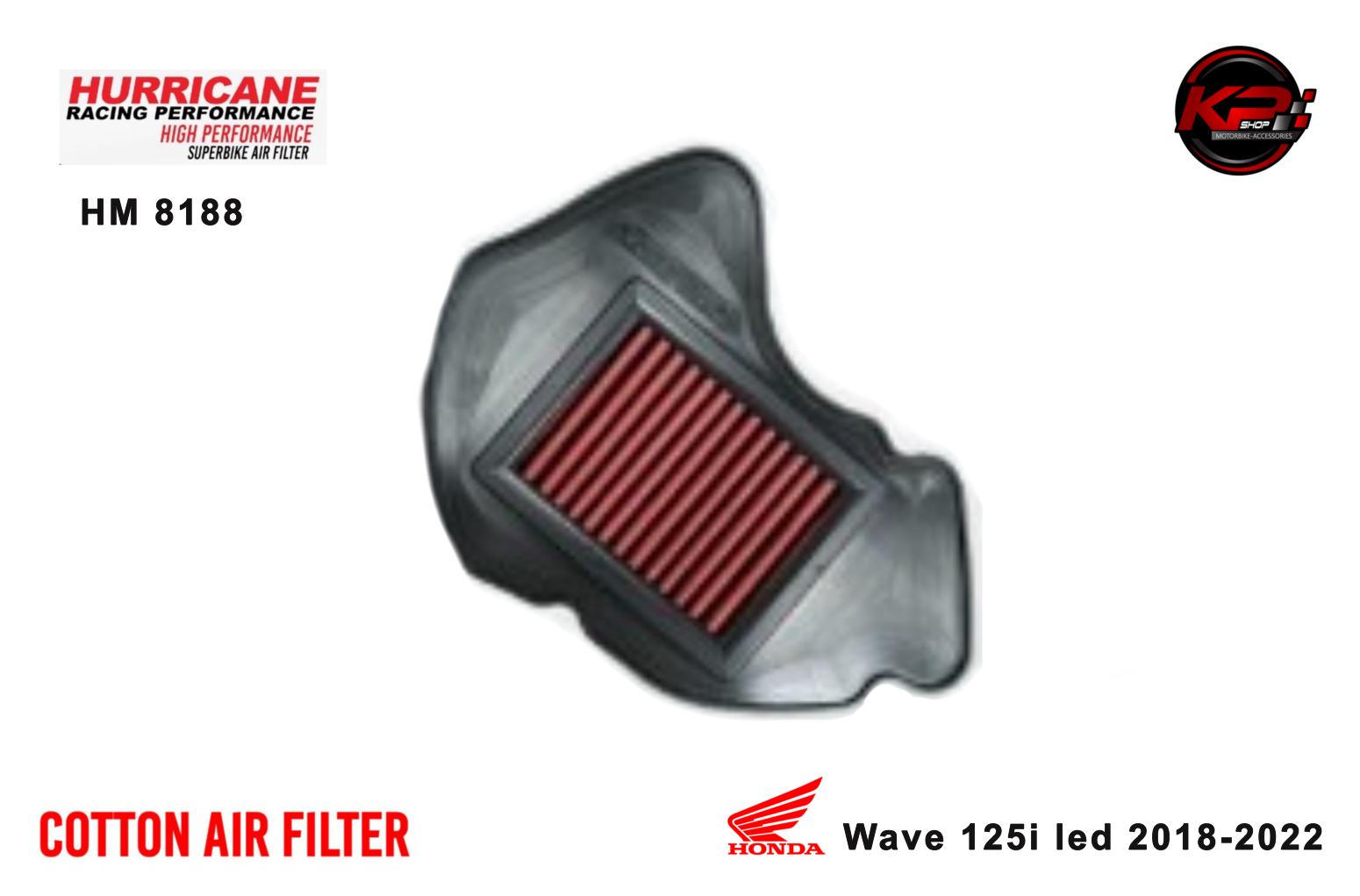 กรองอากาศ HURRICANE FOR HONDA WAVE 125i 2018-2022 (cotton) HM8188