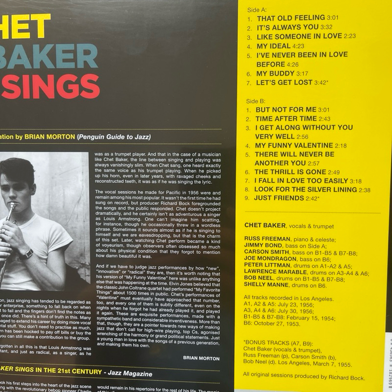 แผ่นเสียง Chet Baker Sings , Vinyl, LP, Album, Limited Edition, Blue Vinyl, 180g มือหนึ่ง ซีล
