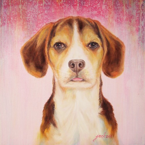Beagle ภาพวาดสีน้ำมัน งานเพ้นท์บนเฟรมผ้าใบ canvas ขนาด 30 x 30 cm.(เฟรมขอบหนา)