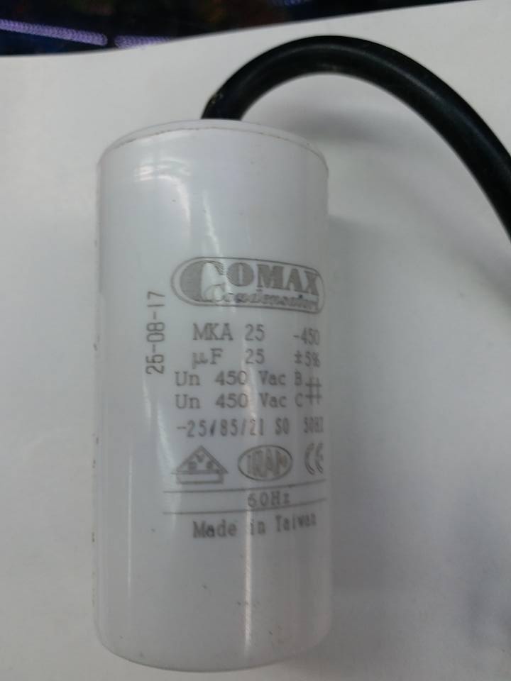 C25UF450VACราคาตัวล่ะมีสายไฟขนาดเส้นผ่านศูนย์กลาง35มม.สูง70มม(35x70MM)คาปาซิสเตอร์ทรงกระบอกพลาสติกสีขาวแบบชนิดมีสายไฟโวลท์450VAC(450VAC,CAPASITER450VACคอนโวลท์เอซีCONDENSER450VACราคาตัวล่ะยี่ห้อCOMAX