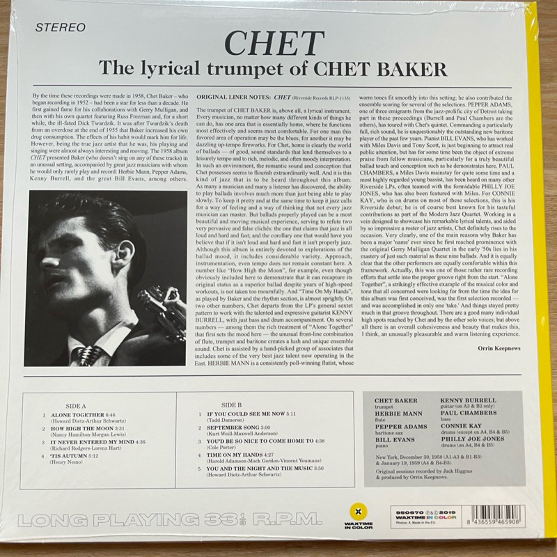 แผ่นเสียง Chet Baker - Lyrical Trumpet of Chet ,Vinyl, LP, Album, Limited Edition Yellow , 180g ,Eu มือหนึ่ง ซีล