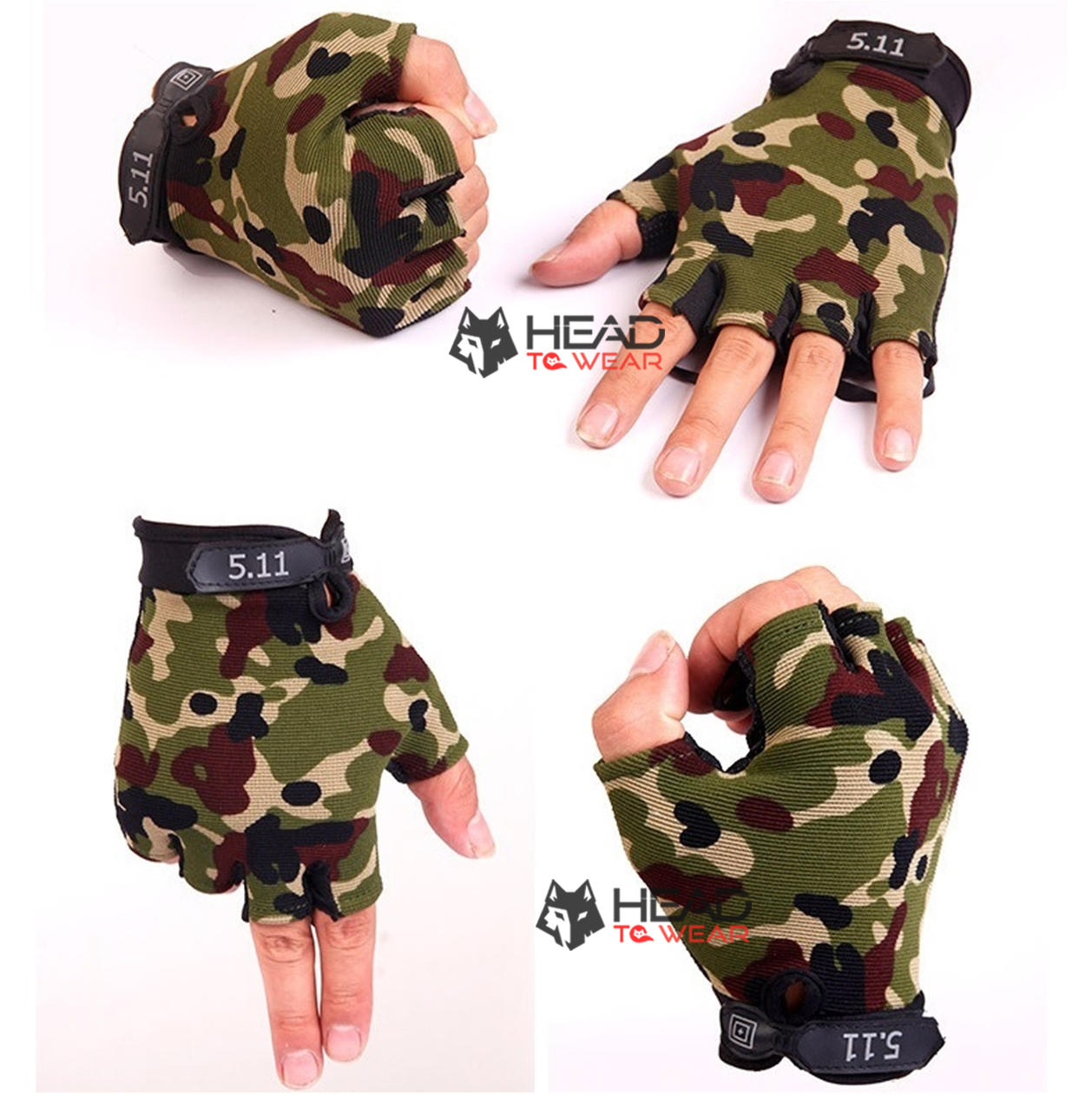 ถุงมือครึ่งนิ้ว 5.11 : ลายพรางเขียว Camouflage รหัส GT016