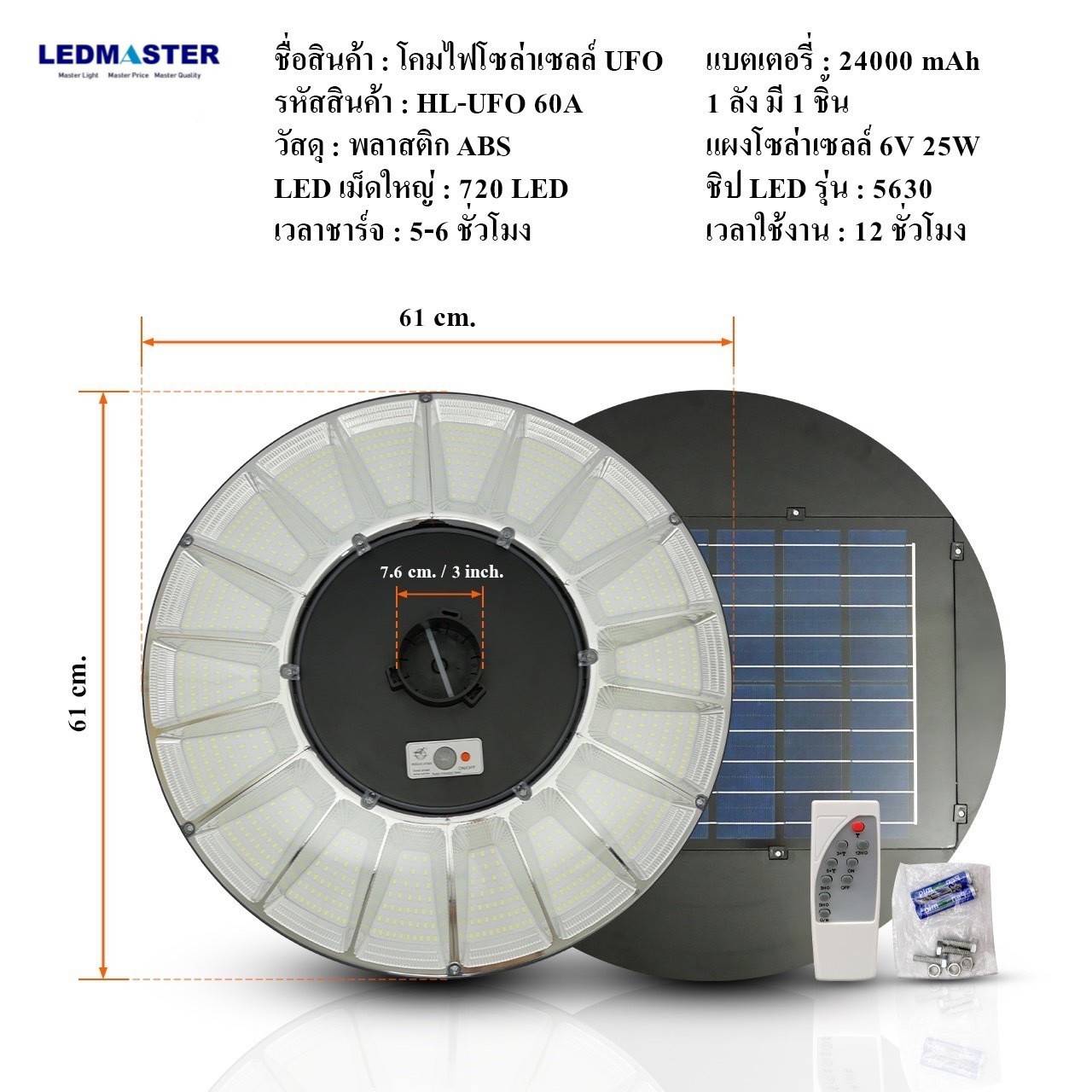 📢NEW มี.ค66)สว่างสุด)) ไฟ UFO Big Donut XL 61 CM ไฟถนนโซล่าเซลล์ (แบตเตอรรี่ แท้) โคมไฟถนน สปอร์ตไลท์โซล่าเซล solar li