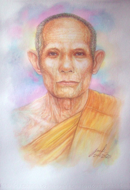 หลวงพ่อรวย วัดตะโก จ.พระนครศรีอยุธยา ภาพวาดสีน้ำ บนกระดาษ Canson 320 แกรม ขนาด A3 งานวาดต้นฉบับ ไม่ใช่ภาพพิมพ์หรือโปสเตอร์ครับ