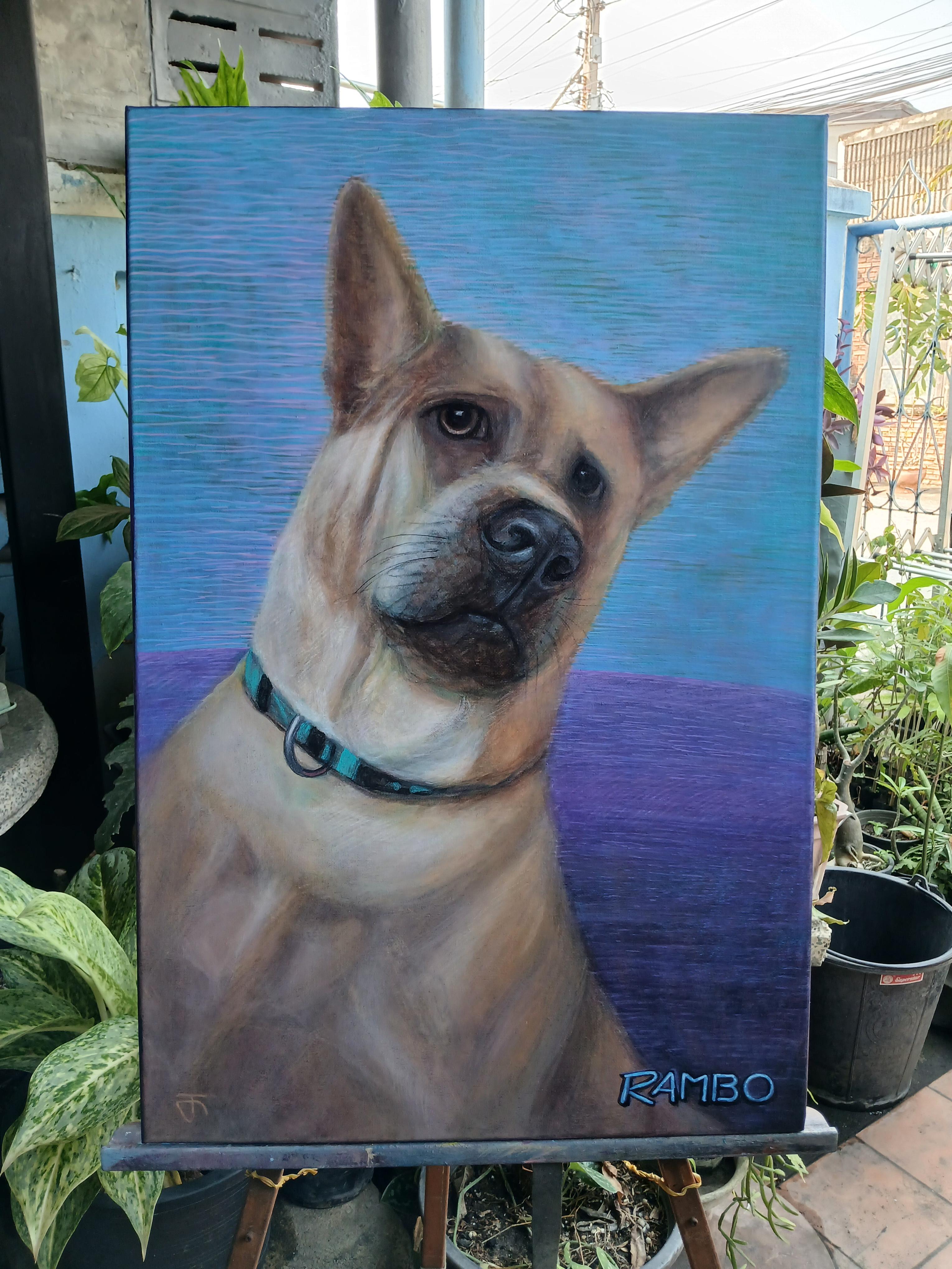 RAMBO ภาพวาดสีอะครีลิคบนเฟรมผ้าใบ ขนาด 40 cm. x 60 cm. งานวาดไม่ใช่ภาพพิมพ์หรือโปสเตอร์