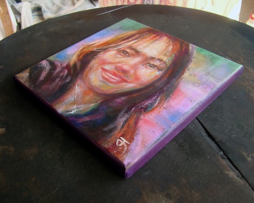 " Portrait-F3 " ภาพวาดสีน้ำมัน งานเพ้นท์บนเฟรมผ้าใบ canvas ขนาด 20 x 20 cm.