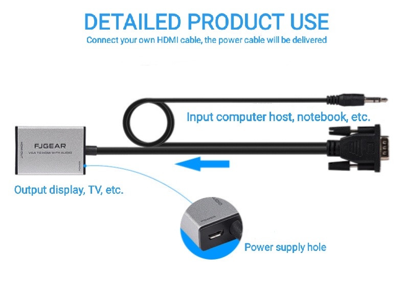 FJGEAR FJ-VH002 VGA to HDMI Connector With Audio USB