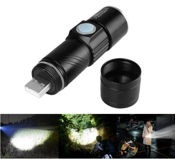 LED FLASHLIGHT USB CHARGE MINI ไฟฉายแรงสูงสว่างเบอร์เเรง ซูมได้ 4เท่า ปรับโหมดได้ 3 โหมด ชาร์ตด้วยUSB สะดวกพกพาสำหรับติดรถติดบ้าน เดินป่า เดินทาง ไฟสำรอง ใช้เป็น Power Bank สำรองได้ เเสงขาว จำนวน 1 ชิ้น