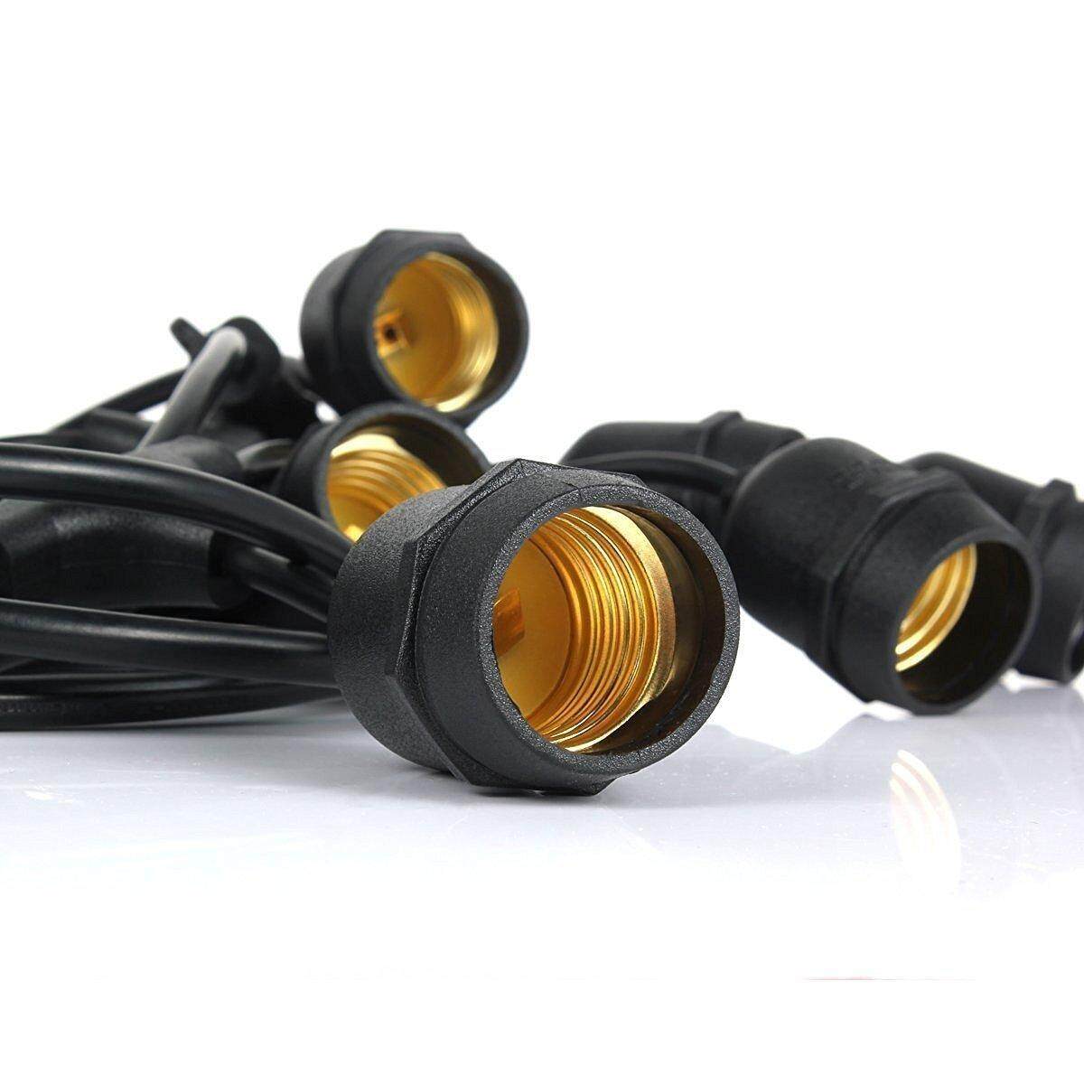 [ ฟรี ปลั๊กกันน้ำ] สายไฟระย้าชุดหลอดไฟปิงปอง ยาวพิเศษ 100 เมตร ขั้ว E27 ไฟราวประดับ เกรดAAA งานมอก. สายหนาสีดำ กันน้ำ ใส่หลอดไฟได้ 300 หลอด สำหรับไฟประดับตกเเต่งสวน ไฟงานวัด ไฟคริสมาส งานเเต่ง ร้านอาหาร งานปีใหม่ เทศกาลต่างๆ (เฉพาะสายไฟ ไม่รวมหลอดไฟ)