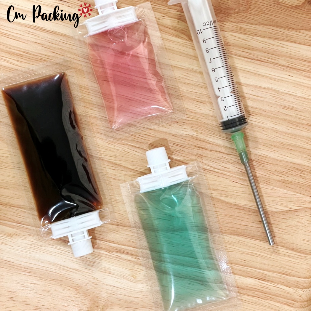 (100ใบ) ซองน้ำจิ้มน้ำสลัดฝาจุก+ไซริงค์สำหรับบรรจุ เหมาะกับร้าน delivery ตลาดนัด เพิ่มมูลค่าเพิ่ม ใช้งานง่าย ไม่หกเลอะเทอะ