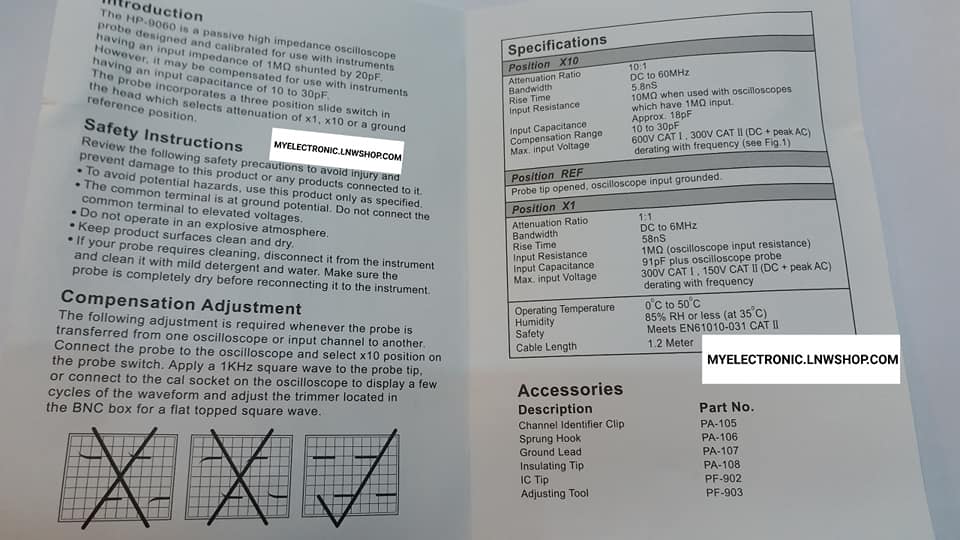 ขาย สายสโคป60MHZ มีปุ่ม ×1 ×10 MODEL HP-9060 สายสโคปความถี่60MHZ มีปุ่ม X1 X10 รุ่น HP9060 ราคา เส้นละ . . . . หน่วย บาท มีหน้าร้านอยู่บ้านหม้อ กรุงเทพ ส่งของเร็ว มาซื้อหน้าร้านได้