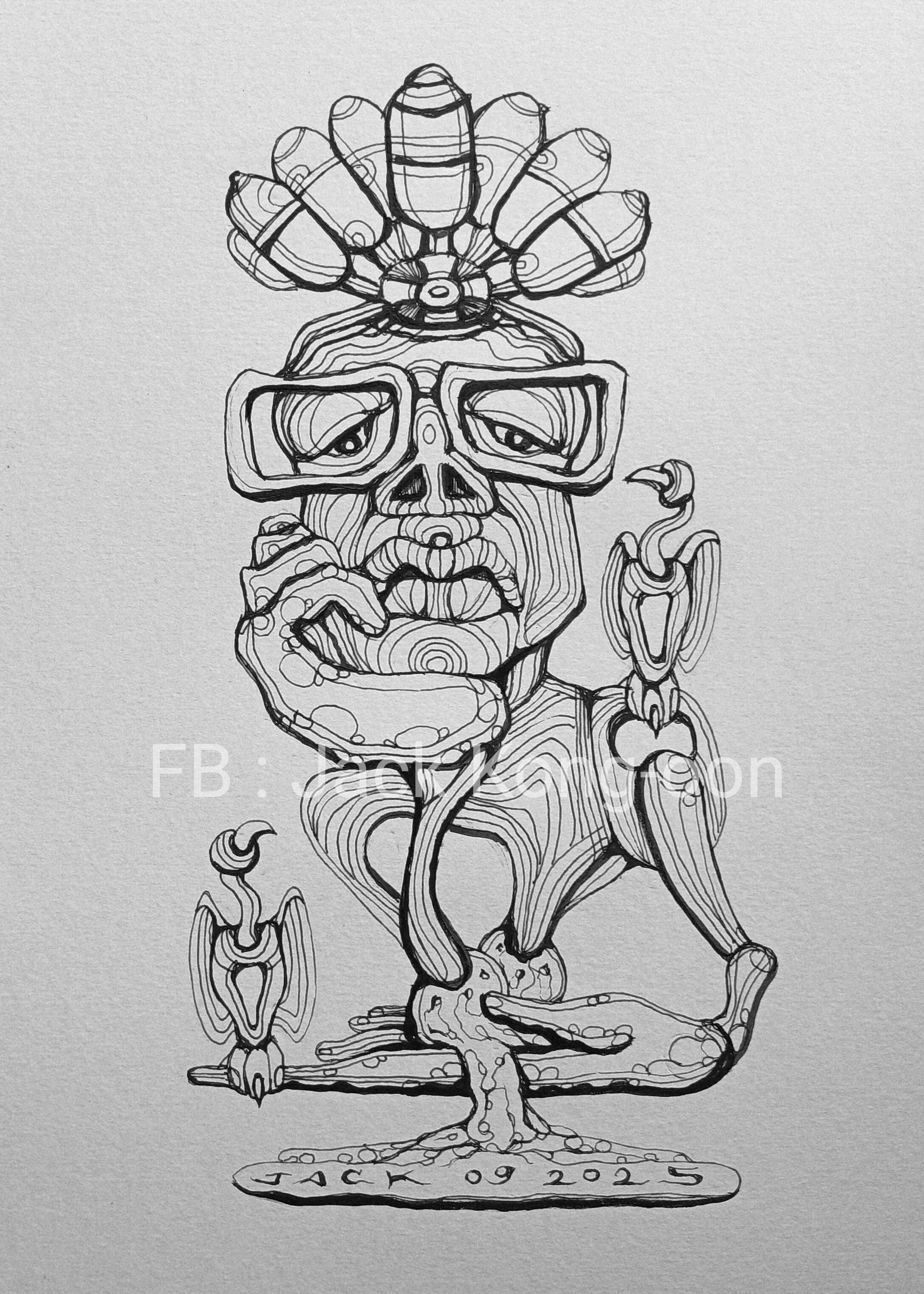 Surreal Portrait 38วาดเส้นปากกา หมึกดำ กระดาษร้อยปอนด์ (200 แกรม) ขนาด 21×29.7 cm. A4