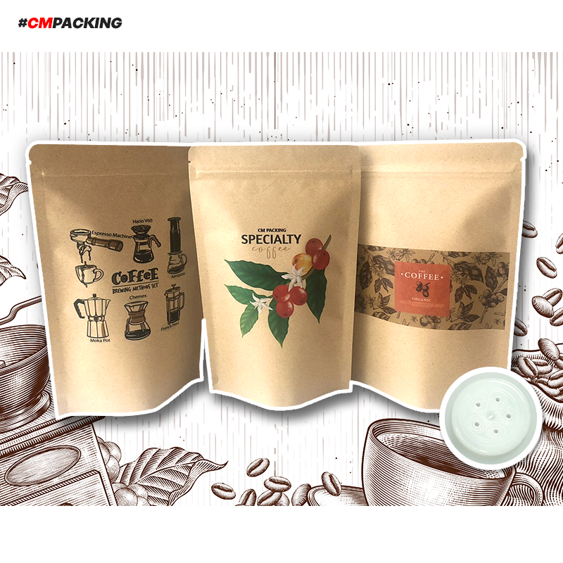 ถุงกาแฟ ถุงใส่เมล็ดกาแฟ มีซิปล็อค ขนาดบรรจุ 100g-1Kg ตั้งได้ เนื้อแมต (10 ใบ)