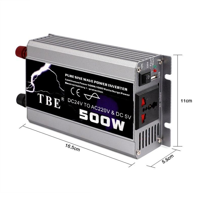 ราคาโรงงาน TBE inverter pure sine wave power inverter 500W DC 24V เครื่องแปลงไฟรถยนต์ 24V เป้นไฟบ้าน 220V อินเวอร์เตอร์ชนิดคลื่นไฟนิ่ง