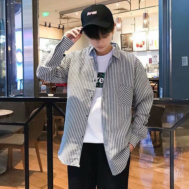 ✅ ลดล้างสต๊อค (S12 ลายเส้นถี่แนวตั้ง) ผ้า oxford เสื้อเชิ้ตแขนยาว Shirt แฟชั่น เสื้อเที่ยว M L XL XXL 2XL