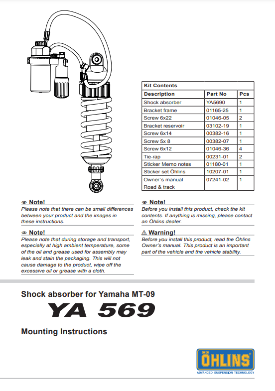 โช๊คหลัง OHLINS FOR YAMAHA MT 09 2021-2023 (YA 569)