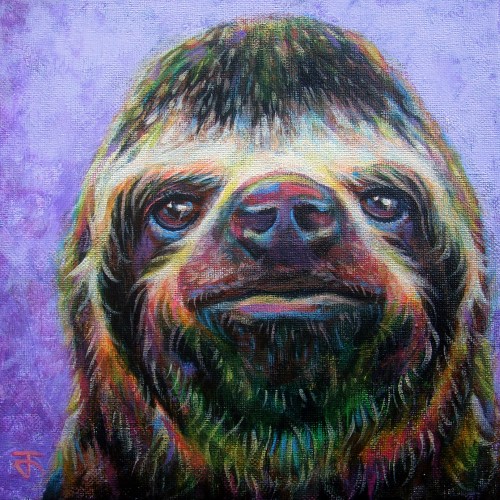 "Sloth no.1" ภาพวาดสีอะคริลิค Colorful Impressionism งานเพ้นท์บนเฟรมผ้าใบ canvas ขนาด 20 x 20 cm.
