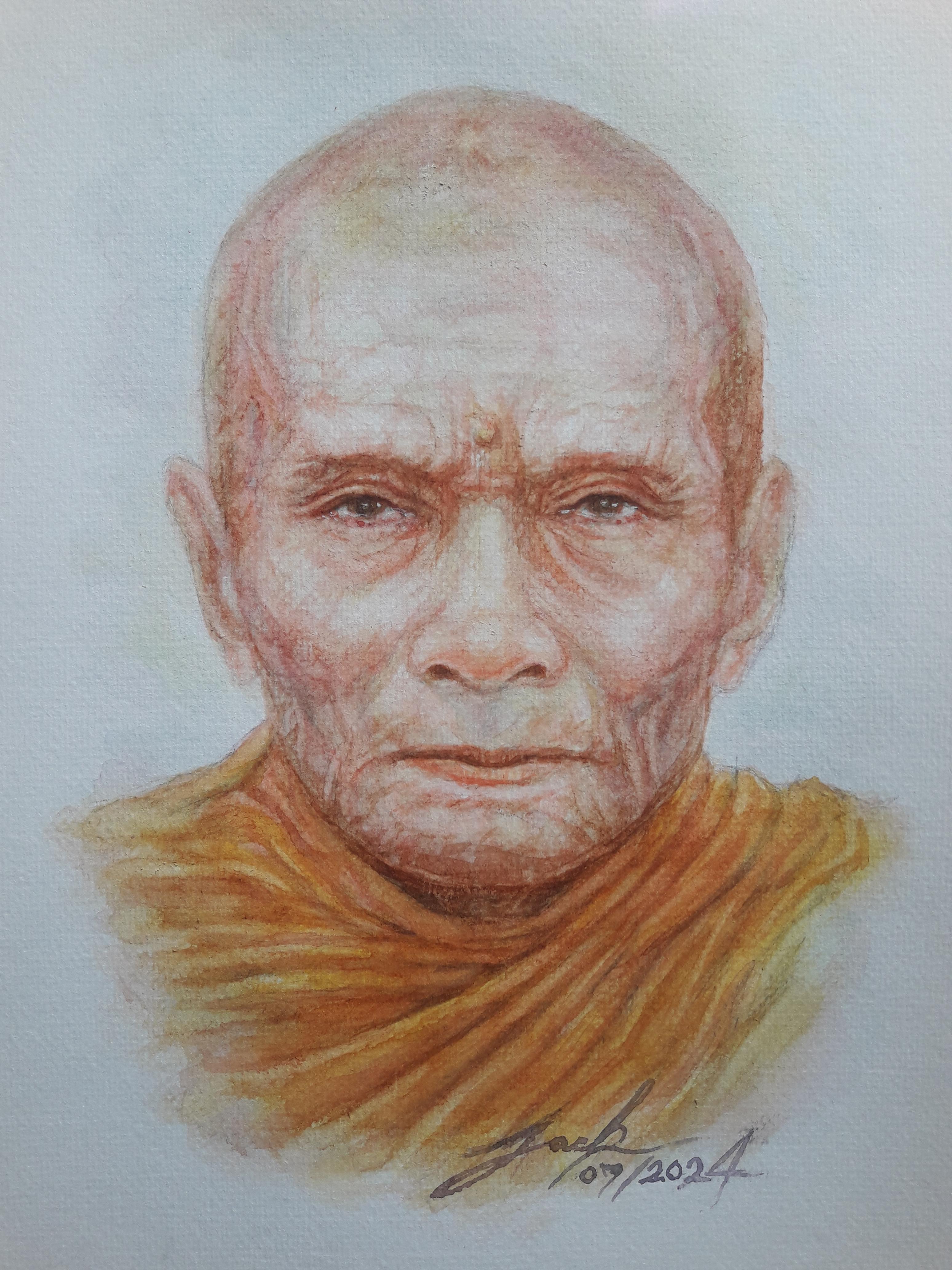 พระอาจารย์นำ ชินวโร (นำ แก้วจันทร์) วัดดอนศาลา จ.พัทลุง ภาพวาดสีน้ำ บนกระดาษ Canson 320 แกรม ขนาด [A4] 21 cm. x 29.7 cm.งานวาด ไม่ใช่ภาพพิมพ์หรือโปสเตอร์ครับ
