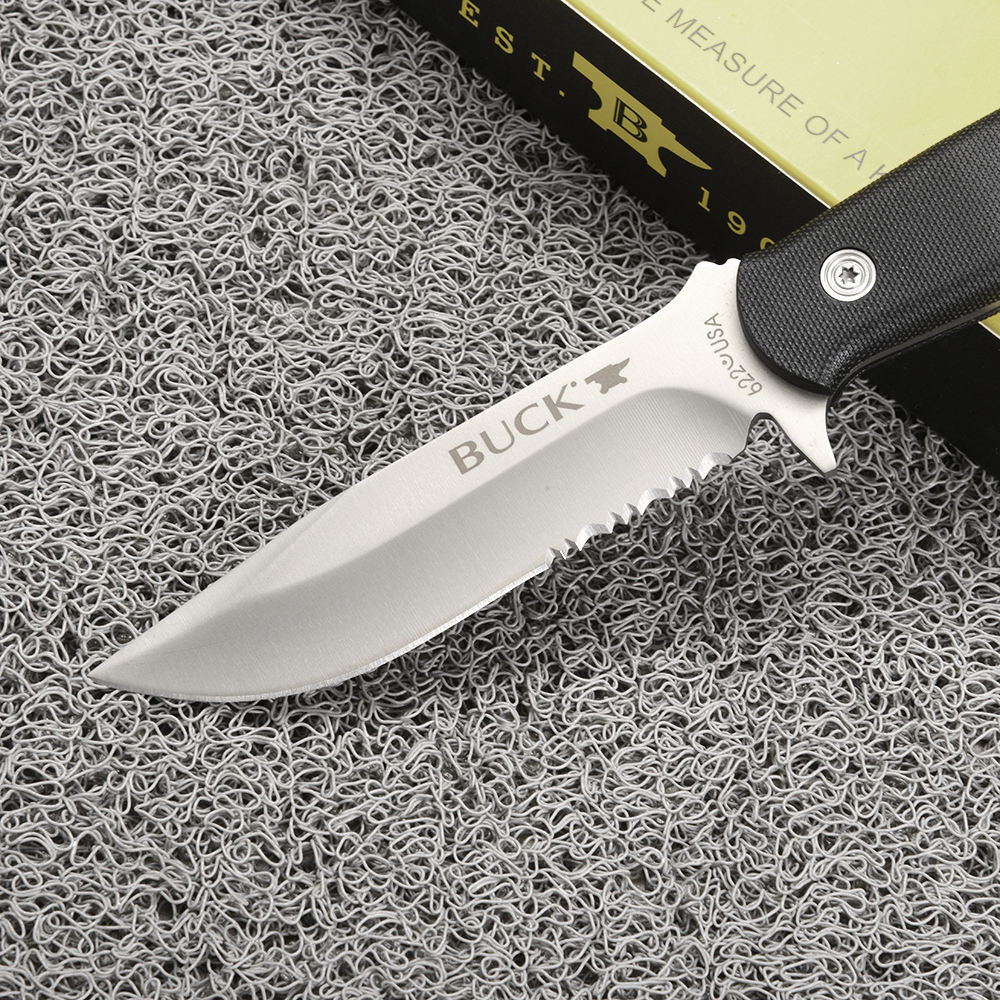 BUCK 622 USA FIXED BLADE มีดใบตาย มีดเดินป่า มีดโบวี่ มีดแคมปิ้ง มีดทหาร มีดพก ด้ามมีดยางกันลื่น ความยาวรวม 9.5 นิ้ว 1 310 กรัม เงิน 9.5 นิ้ว
