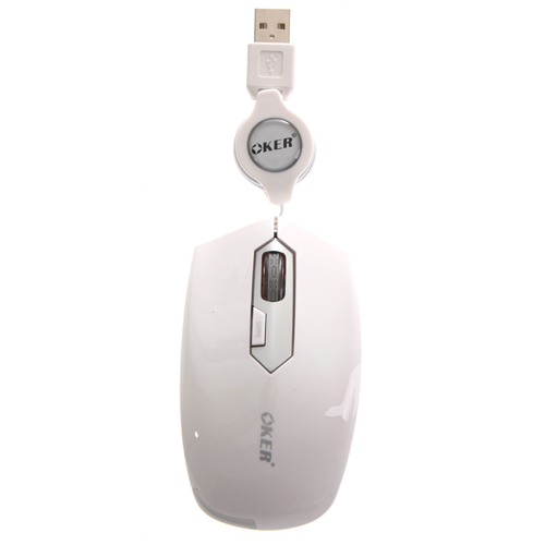 USB Optical Mouse OKER (MS-283) White (เก็บสาย)
