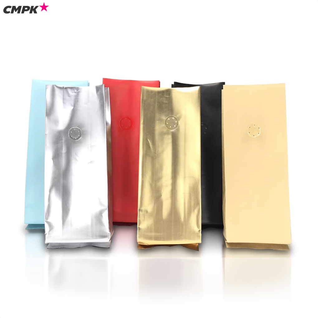 ถุงใส่เมล็ดกาแฟ ทรง Gusset มีวาล์ว + แถมเหล็กดัดปิดถุง (20 ใบ) Coffee beans bag with valve