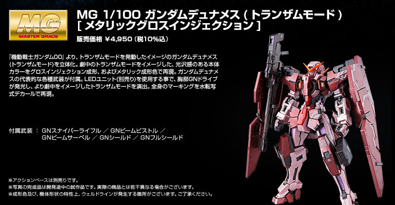 MG 1/100 GUNDAM DYNAMES (TRANS-AM MODE) METALLIC GLOSS INJECTION