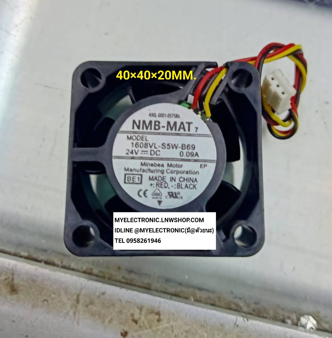 ขาย พัดลม24V0.09A รุ่น 1608VL-S5W-B69 พัดลม3สาย ขนาด40×40×20มม. 40×40×20MM. ยี่ห้อ NMB-MAT พัดลม 24V0.09A รุ่น1608VL-S5W-B69 ยี่ห้อ ราคา . . . . . ตัวละ หน่วย บาท