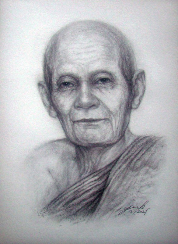 หลวงปู่ดู่ วัดสะแก พระนครศรีอยุธยา ภาพวาดดินสอ ชาโคล กระดาษ 200 แกรม ขนาด 27.5 x 37.5 cm. งานวาดต้นฉบับ ไม่ใช่ภาพพิมพ์หรือโปสเตอร์ครับ