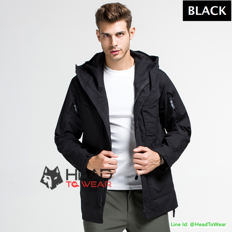 แจ็คเก็ตกันลม กันน้ำ Windbreaker Jacket สีดำ Black รหัส JK001