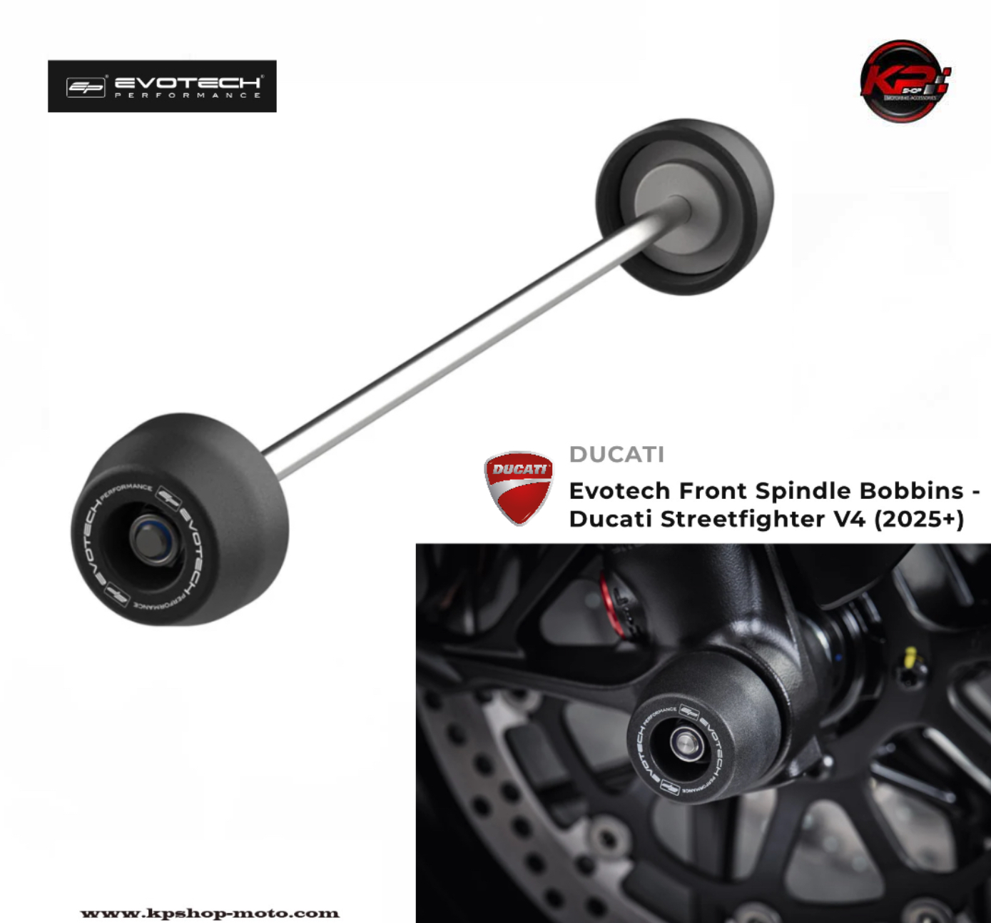 กันล้มหน้า Evotech Front Spindle Bobbins - Ducati Streetfighter V4 (2025+)