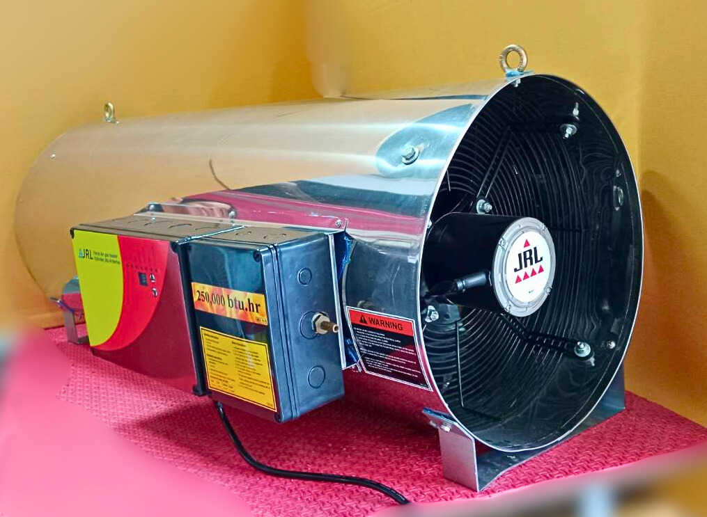 Force air LP gas heater: Model JRL-250R เครื่องเป่าลมร้อนระบบแก็ส LPG อัตโนมัติ รุ่น ทรงกระบอก JRL-250R